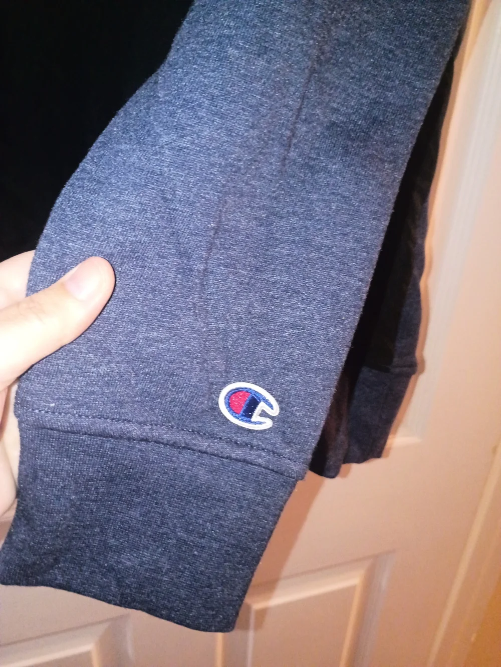 Champion Men’s Blue and Black Half-Zip Hooded Sweater